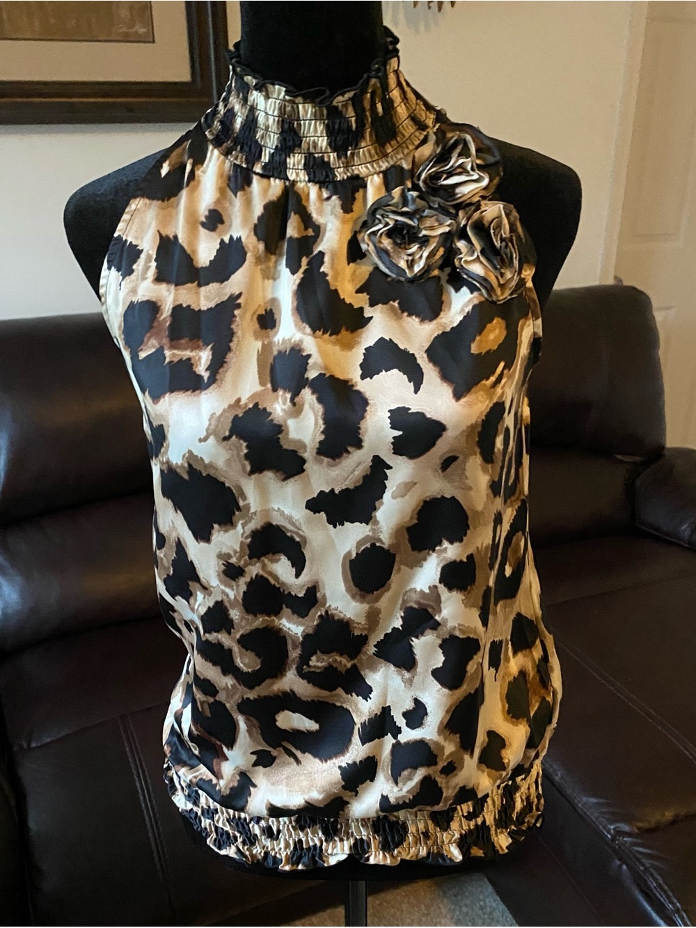 Vintage Y2K A. Byer floral leopard print satin halter top women’s small formal